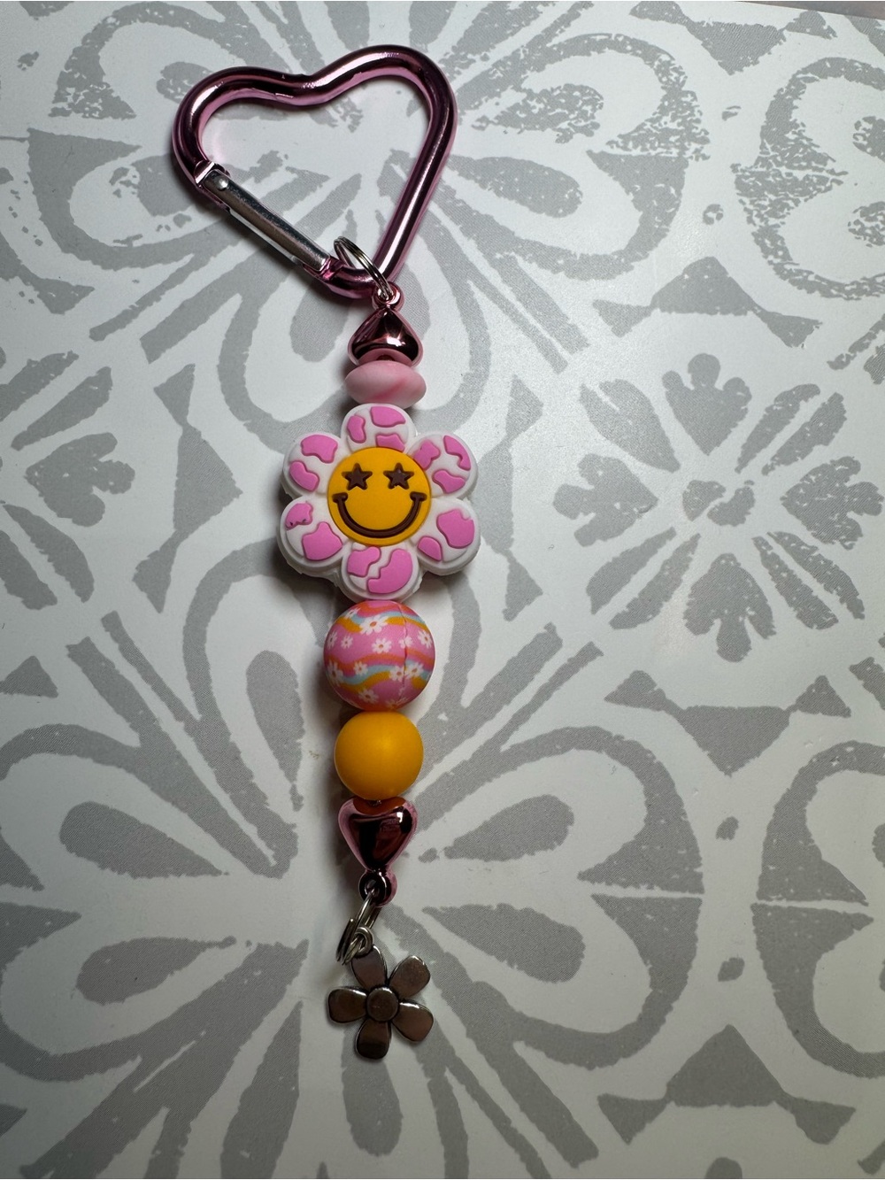 Pink Daisy Smile Keychain Card Holder Charm
